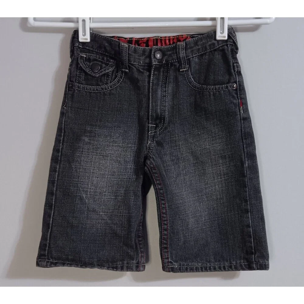 Ecko Unlimited 4 Black Denim Skull Casual Punk Rock Biker Mid Shorts